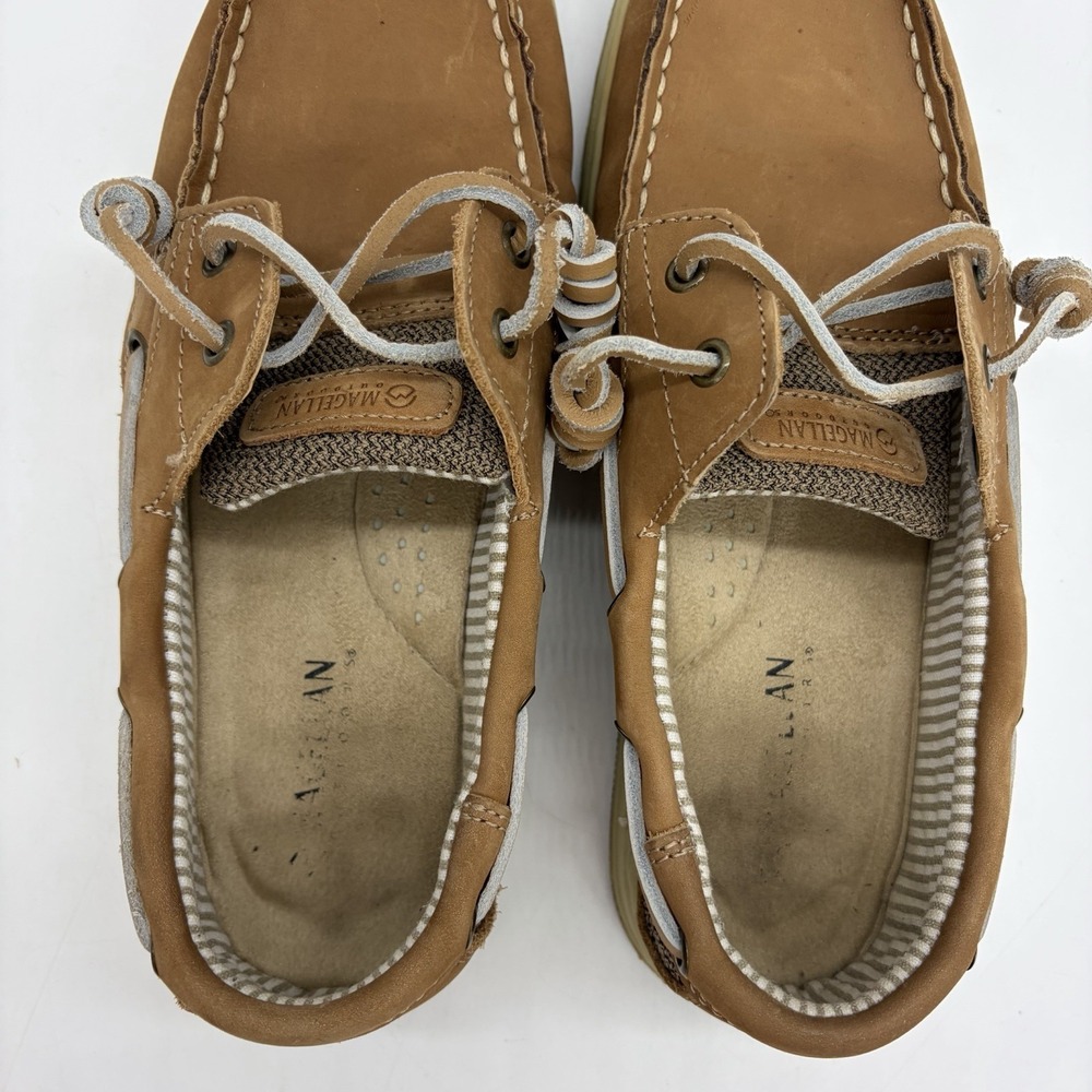 Magellan Womens 8.5 Shoes Boat Deck Brown Tan Leather Comfort Flat Round Toe - Picture 7 of 11